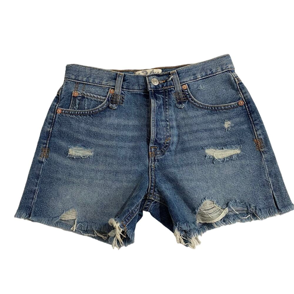FREE PEOPLE We the Free Denim Distressed Shorts SIZE 24  Button Fly Cutoffs